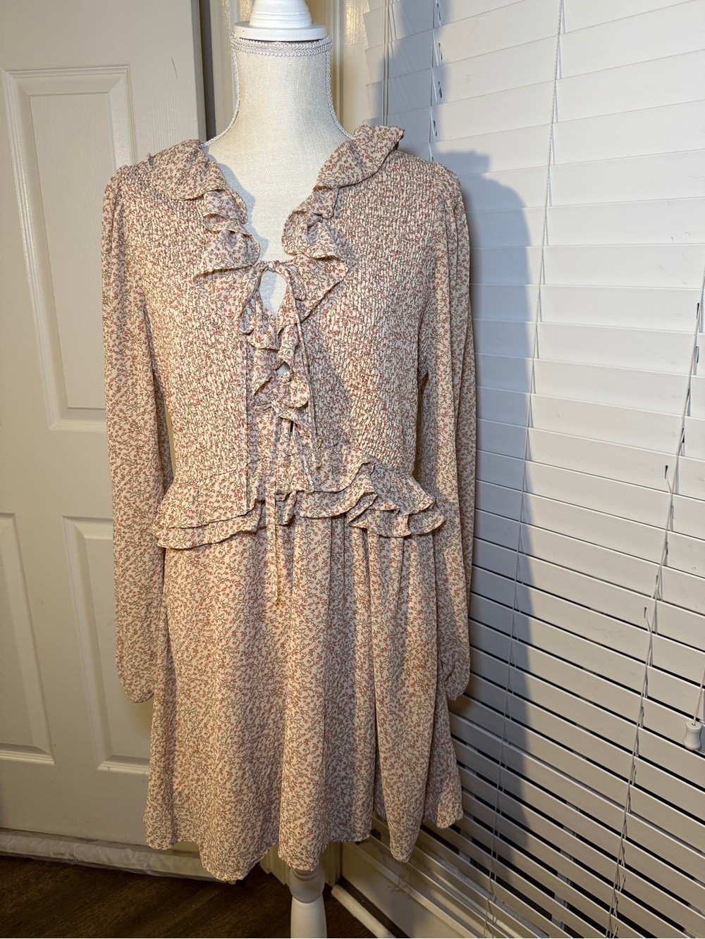 Sadie & Sage Dusty Pink Floral Ruffle Long Sleeve Dress Cottagecore Fairy
