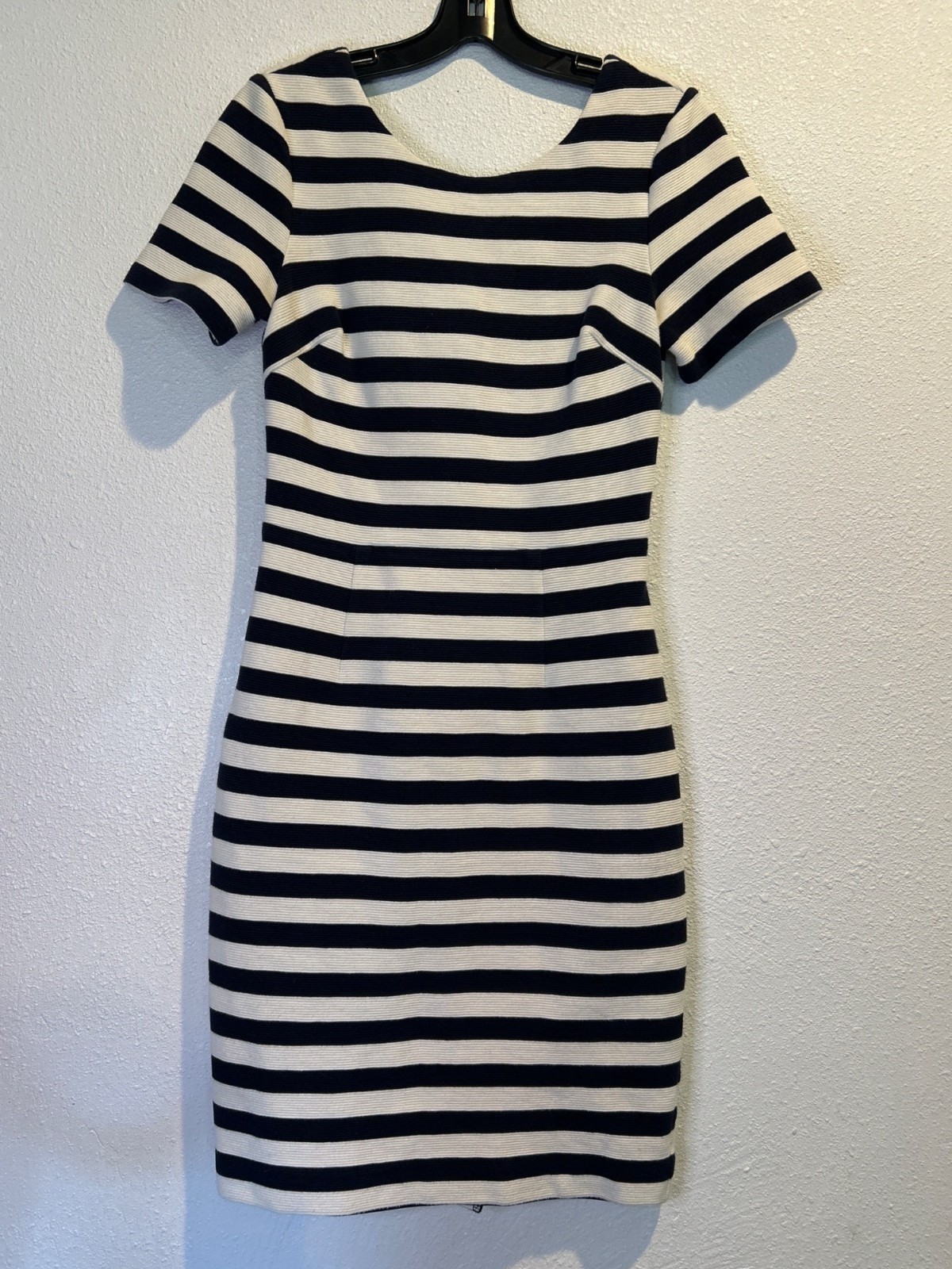 Boden Striped Midi Dress Women’s Us 6R Navy White Short Sleeve Stretch