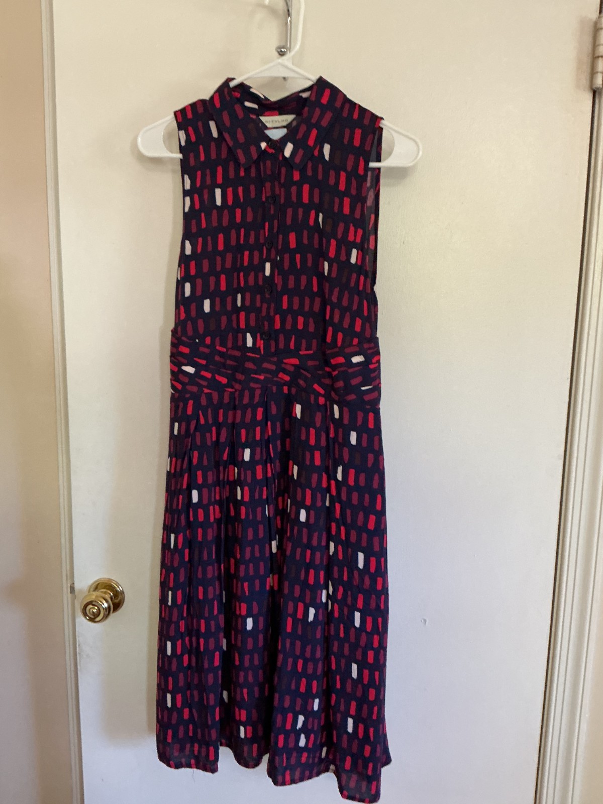 Anthropologie 11:1 Tylho Button Up Navy and Red Dress with Pockets Medium NWT