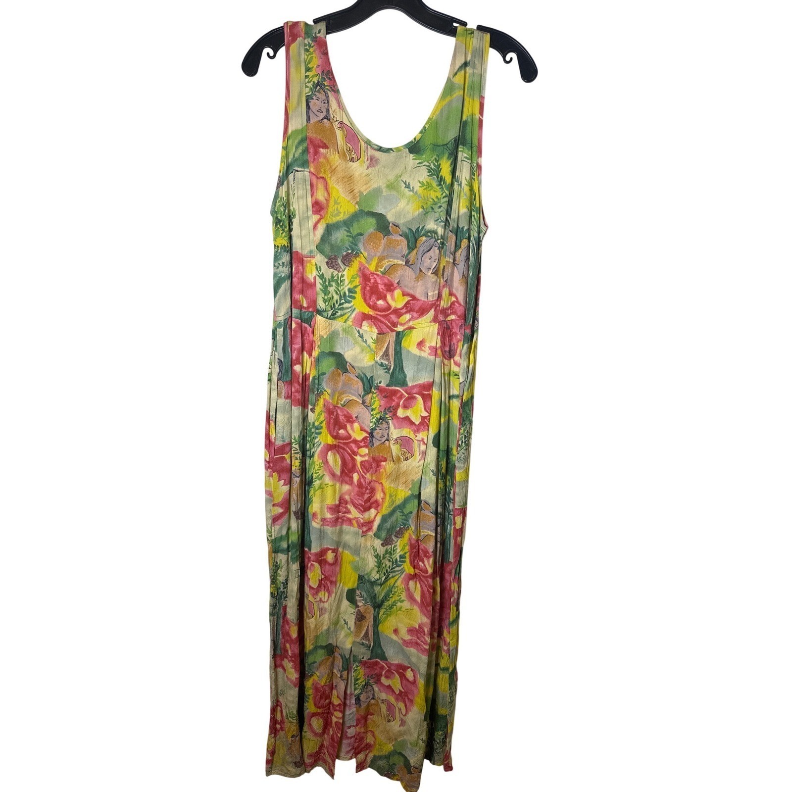 Jams World Womens Large Floral Rayon Sleeveless Maxi Dress Multicolor Tropical