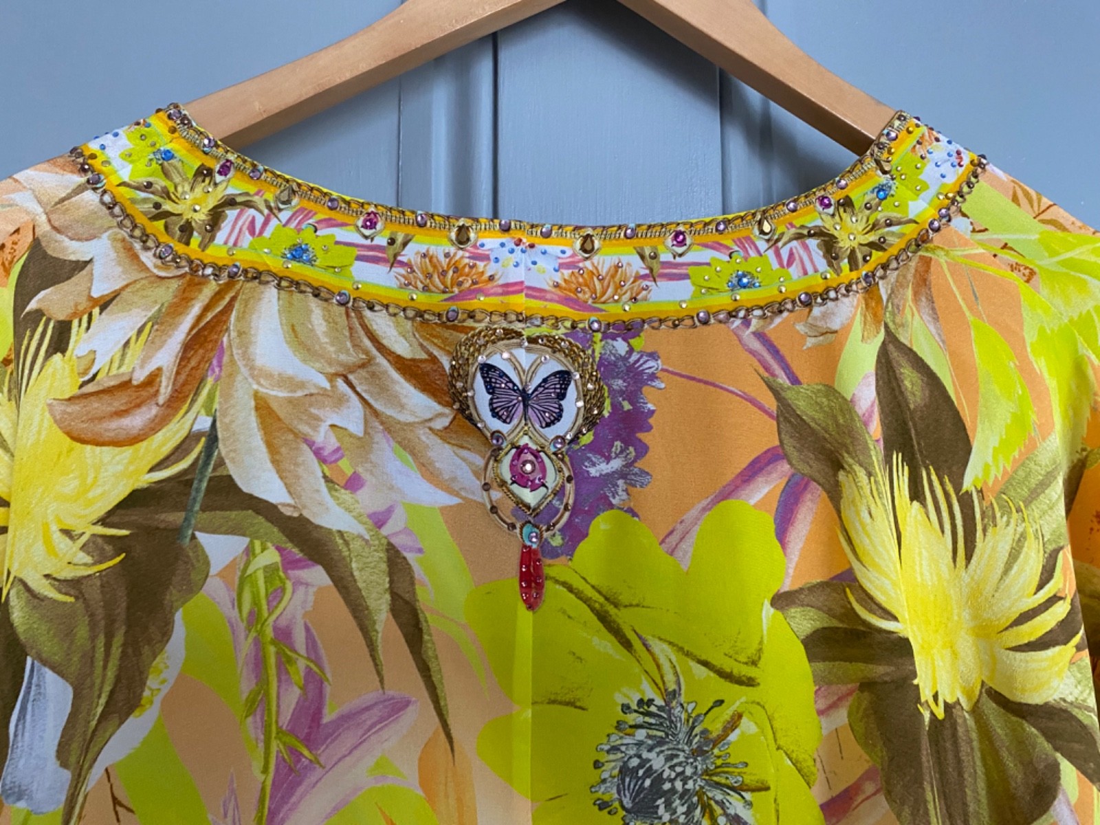 CAMILLA FRANKS YELLOW FLORAL T-SHAPE KAFTAN O/S