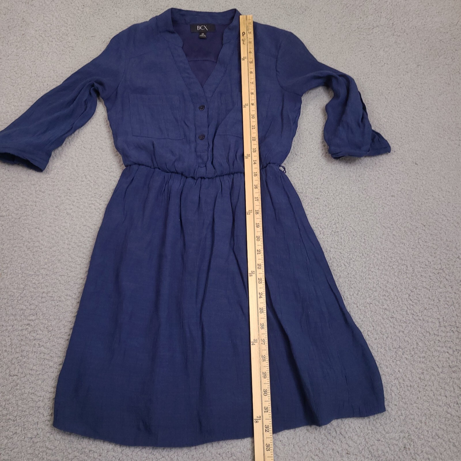 BCX Women’s Roll Tab Sleeve Button Up Dress Size XS Blue Rayon Blend Lined