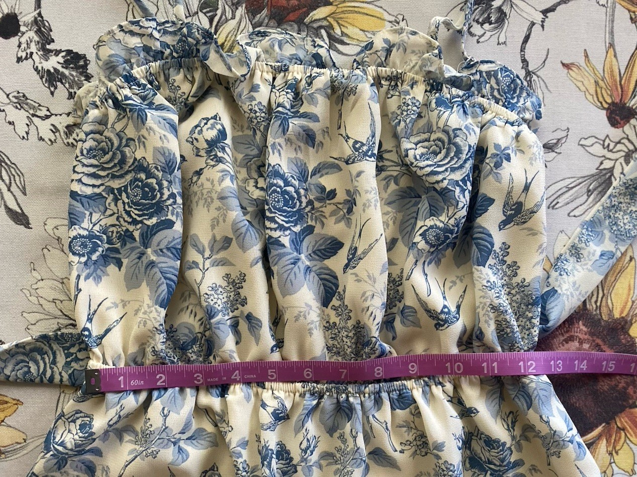 Pink Ripple Dress White Blue Pattern, Romantic, Whimsical, Cottagecore, Size L