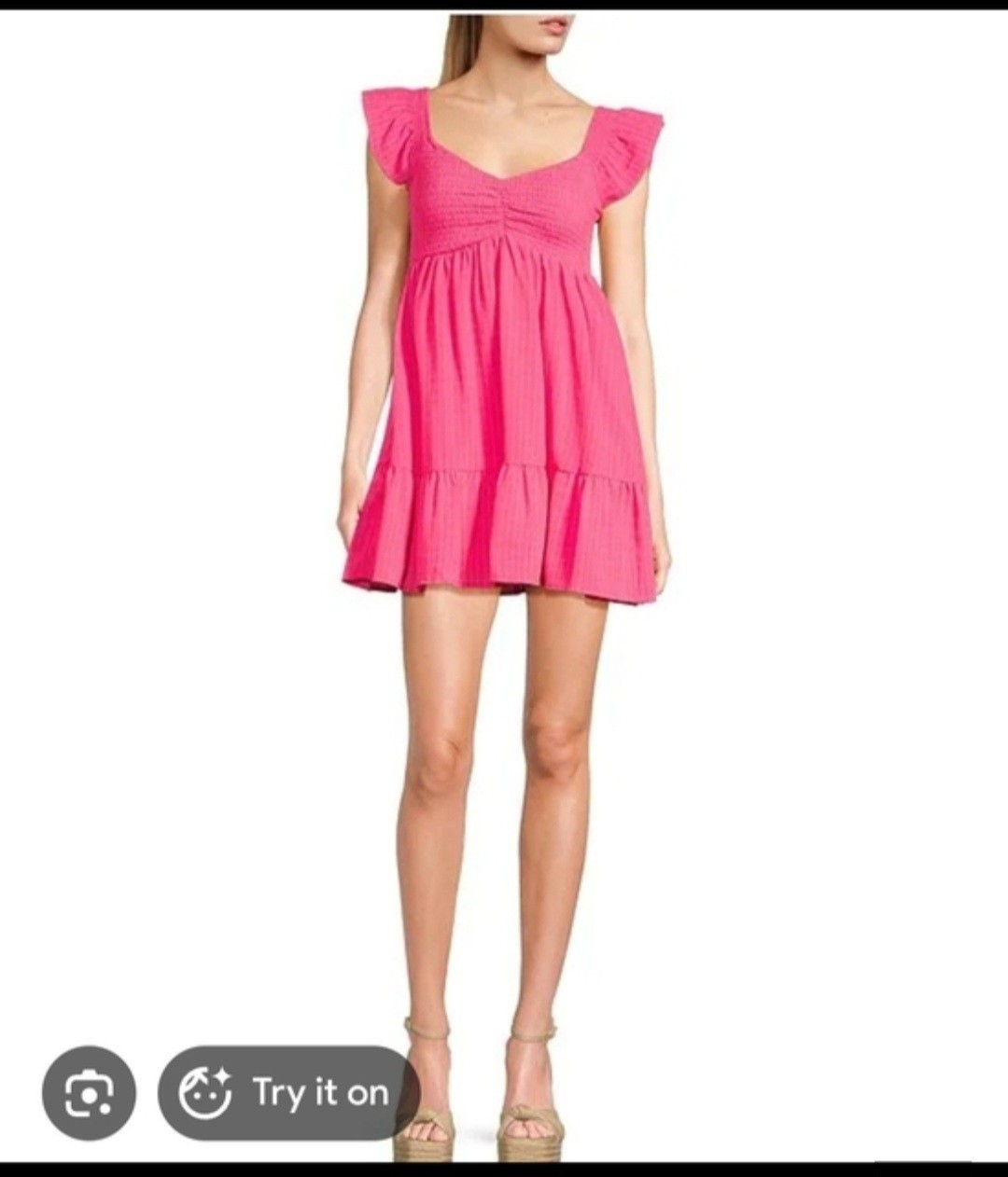 Allison & Kelly Hot Pink Smocked Empire Waist Babydoll Tiered Mini Dress. Size S