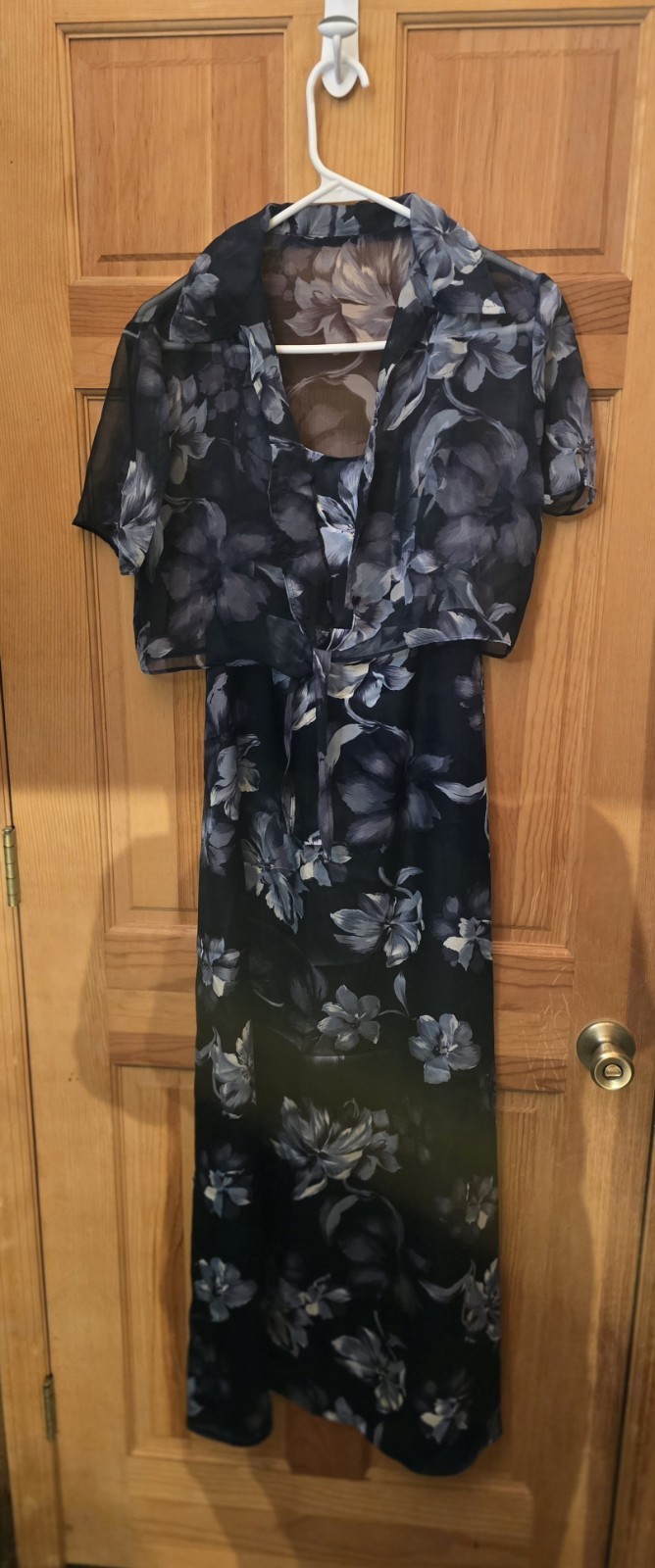 Women’s Navy Blue Floral Dress W/Sheer Jacket-Size 7/8-Perfect For Any Occasion