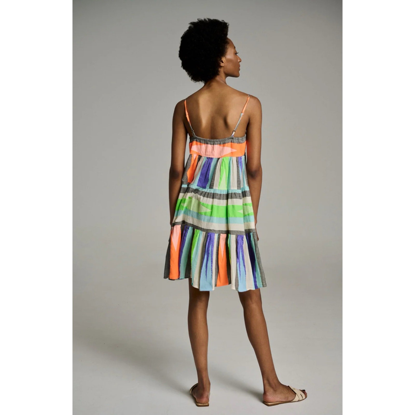 Devotion Twins Joy Bright Multicolor Cotton Tiered Stripe Mini Dress S $248