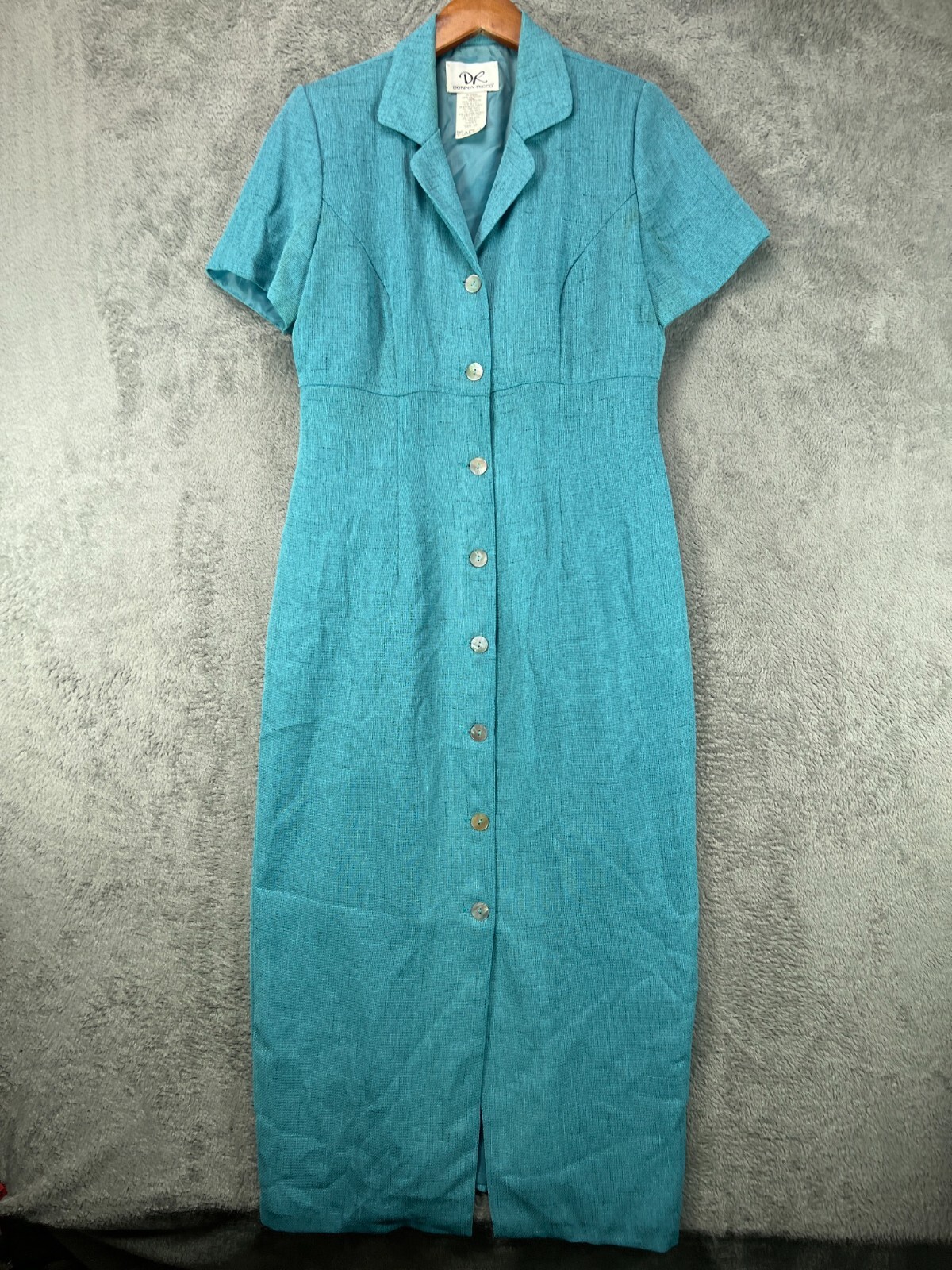 Vintage Donna Ricco Dress Womens 10 Dress Blue Fitted Sheath Collard Classic USA