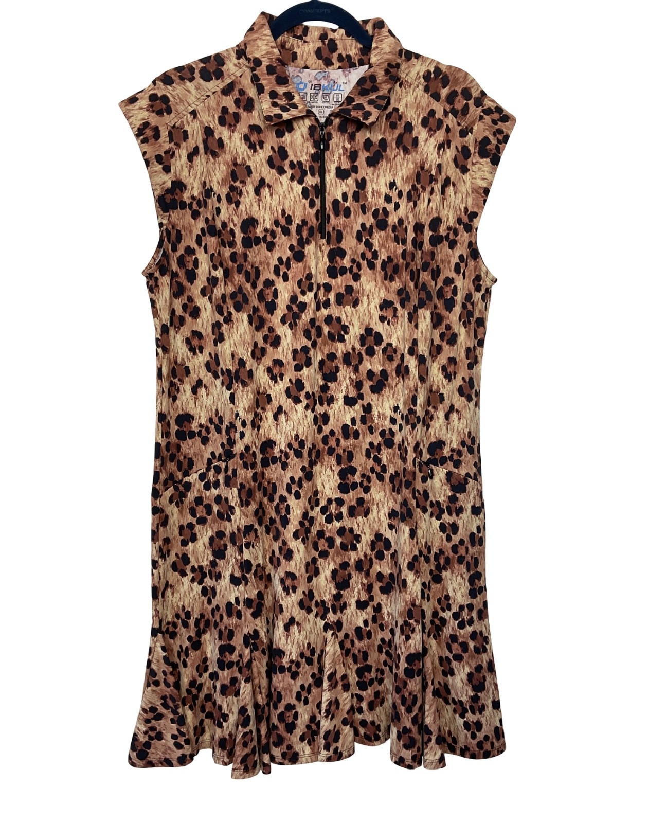 IBKUL Iceful Sleeveless 1/4 Zip Polo Ruffle Dress Golf Tennis Le Leopard XL