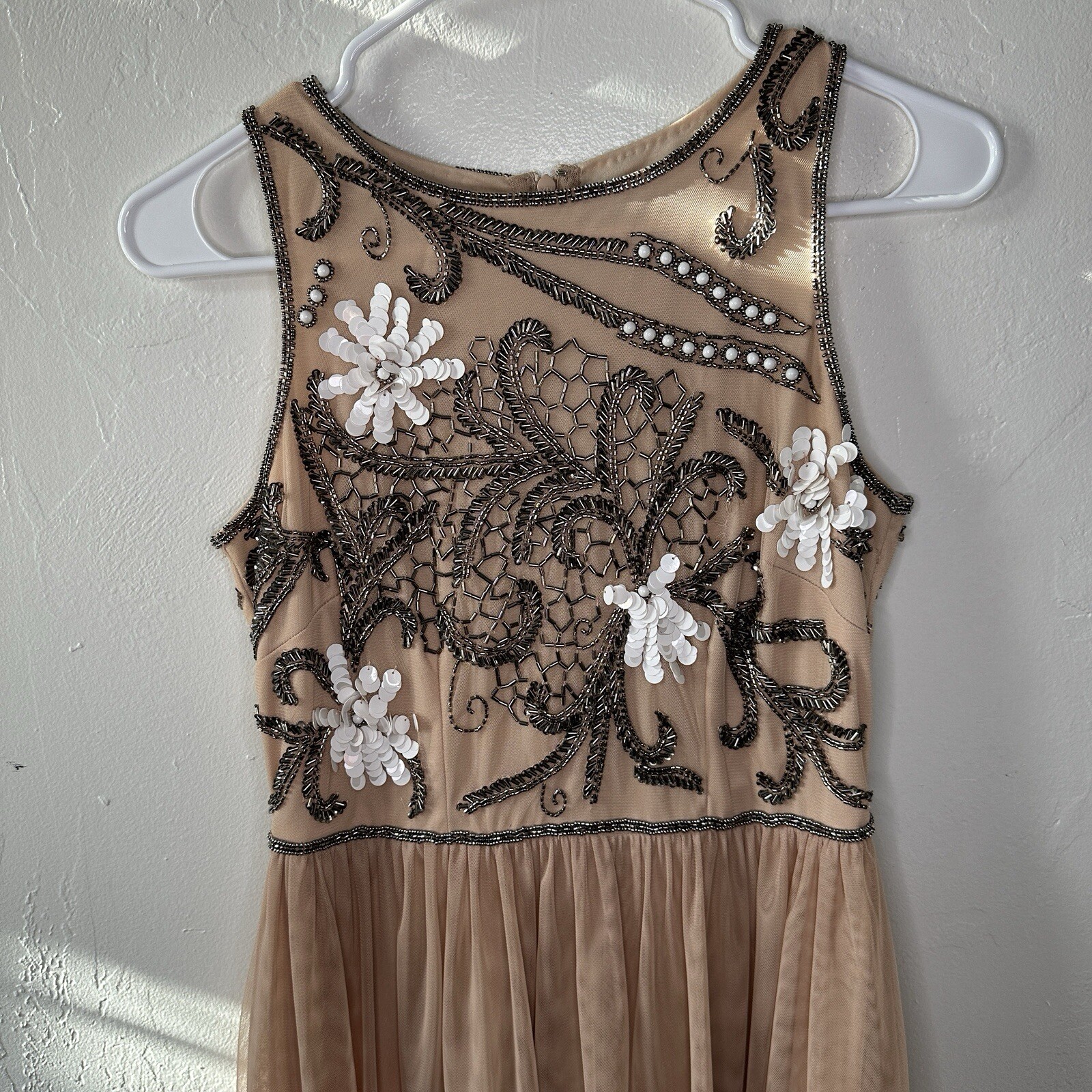 Gianni Bini Elise Beaded Sequin Midi Cocktail Dress Size 2 CHAMPAGNE Stunning