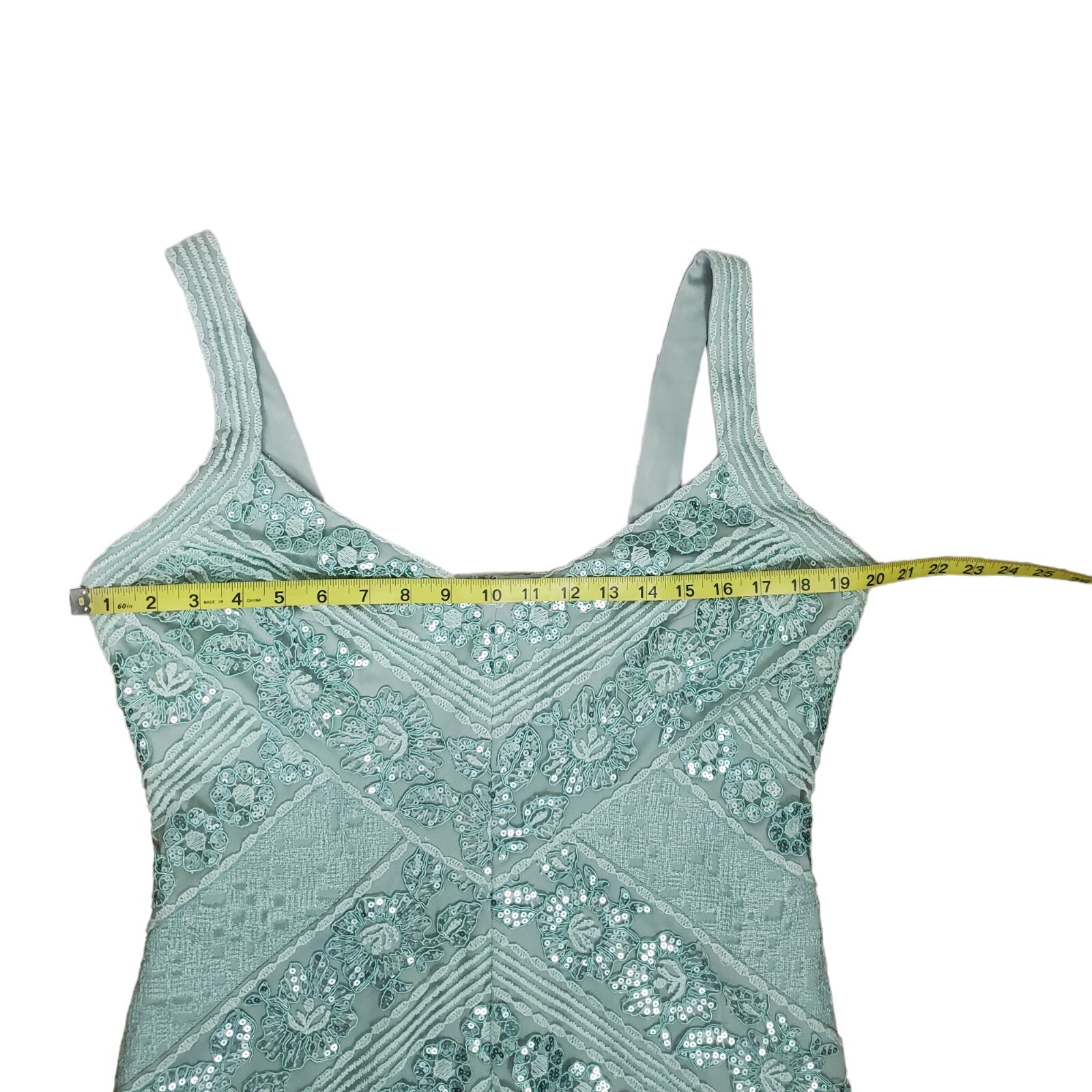 NEW Tadashi Shoji V Neck Sequined Sheath Cocktail Dress Sz 14 Frosted Jade Maia