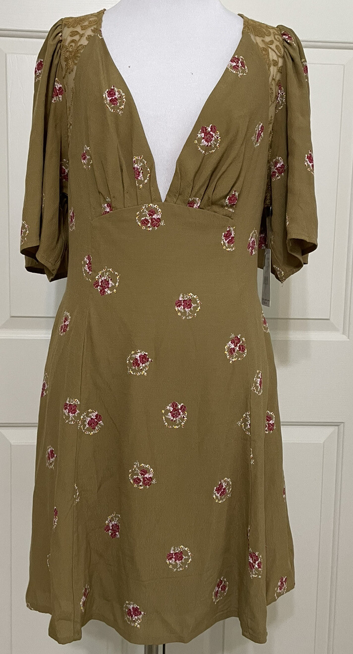 NWT Free People size 6 Clove Comb floral Short sleeve A-line dress $128