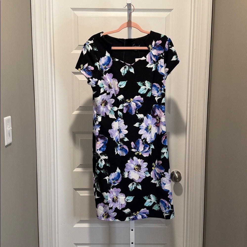 Connected Apparel Black Floral Print Sheath Dress 10 NWT Wedding Guest Romantic