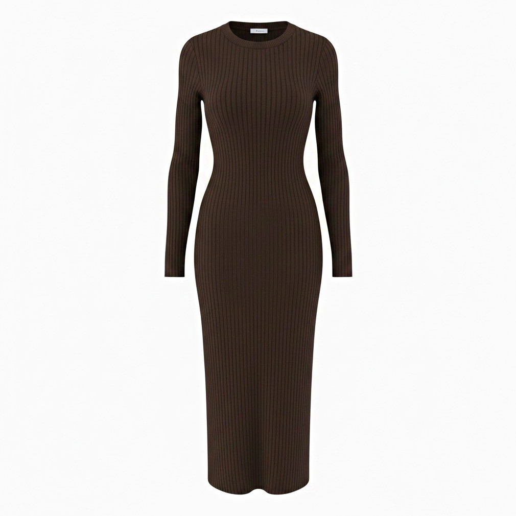 The Drop Brown Ribbed Knit Midi Sweater Dress Long Sleeve Women’s Large
