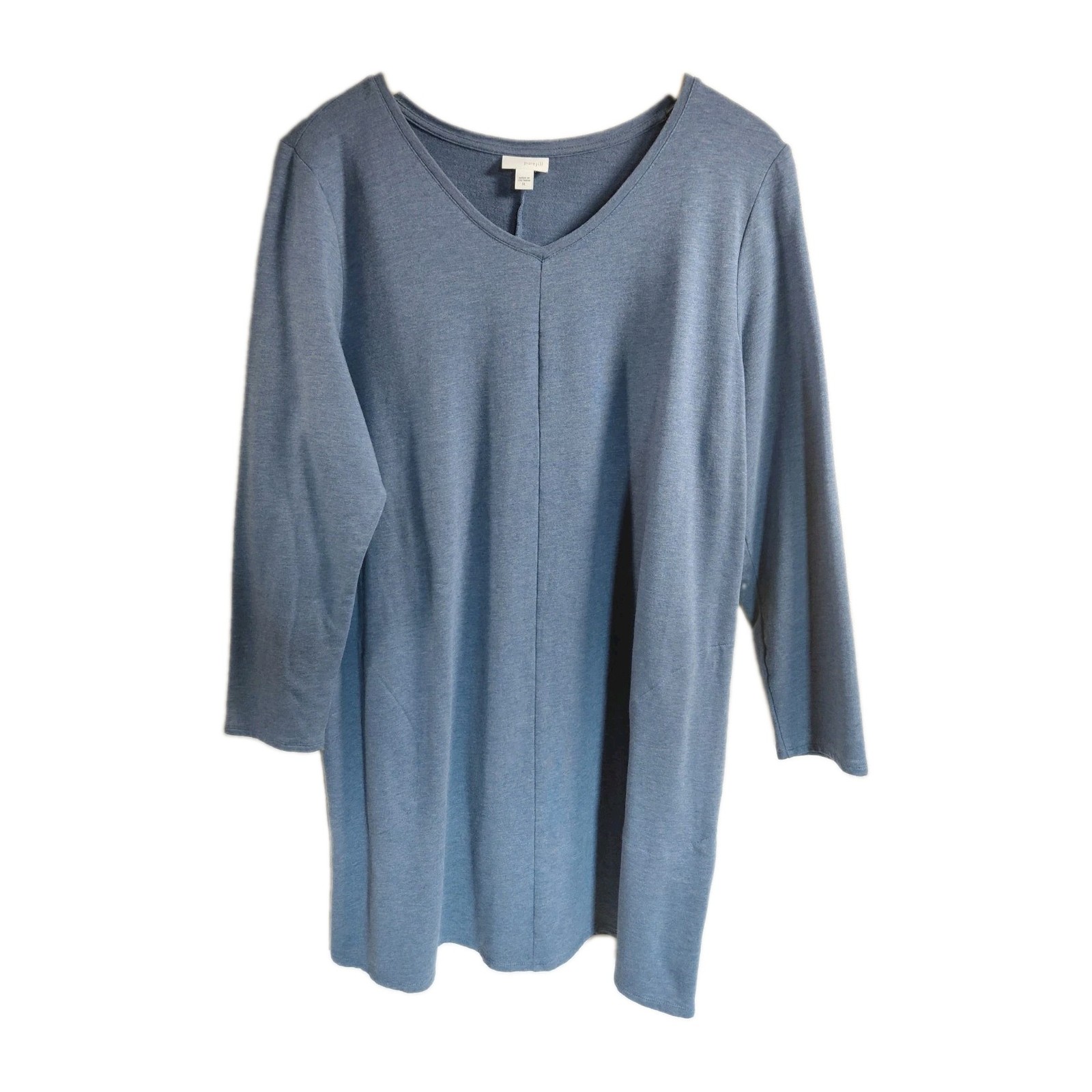 J Jill Pure Jill T Shirt Dress Size XL Heather Blue Long Sleeve V Neck Pockets