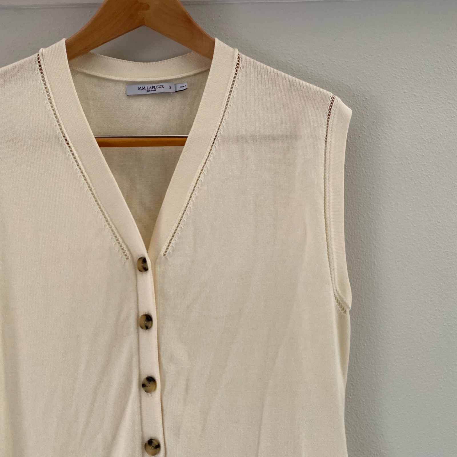 MM Lafleur Toula pointelle knit sweater Dress M Cardigan Button cotton silk