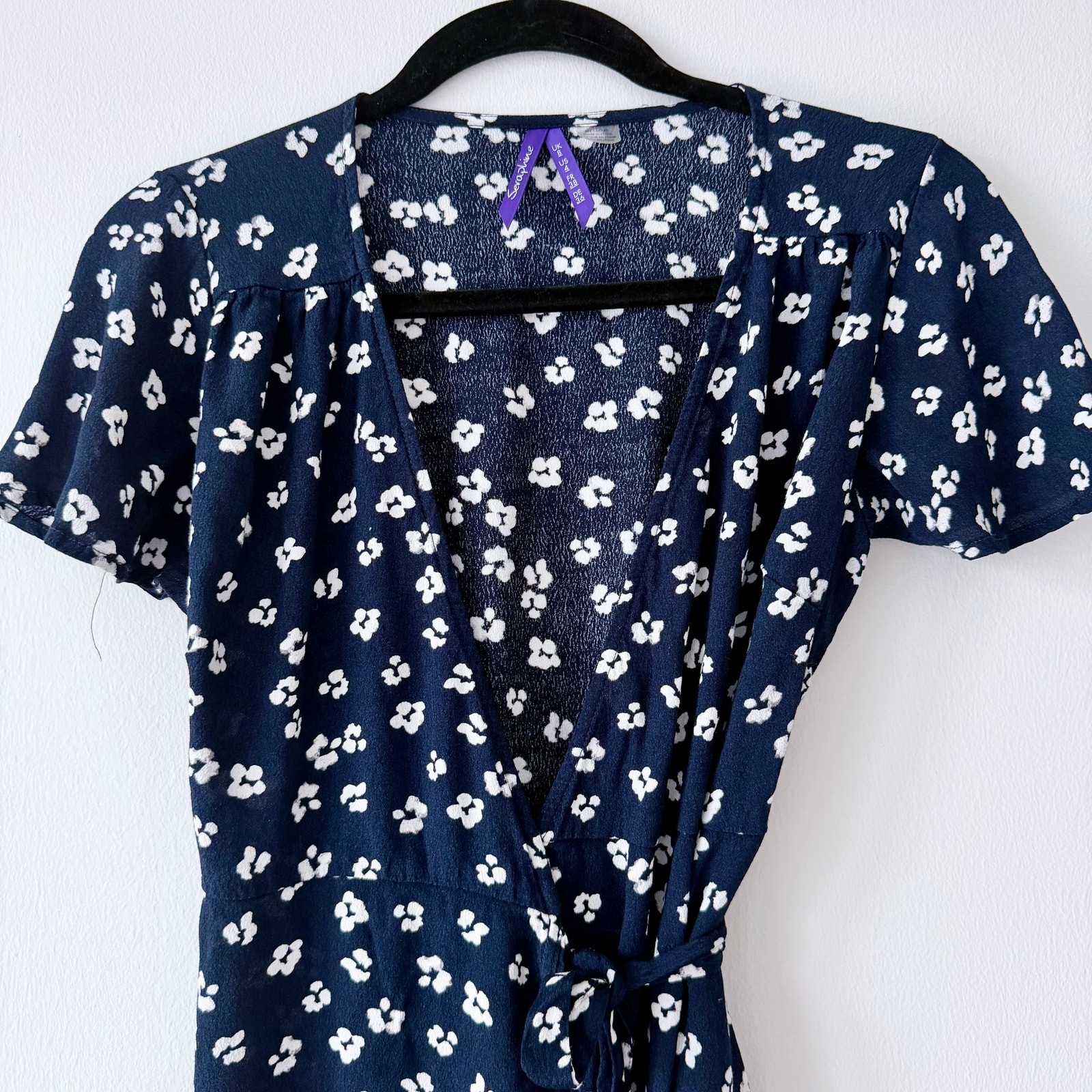 Seraphine Navy Floral Wrap Midi Dress – Size US 4