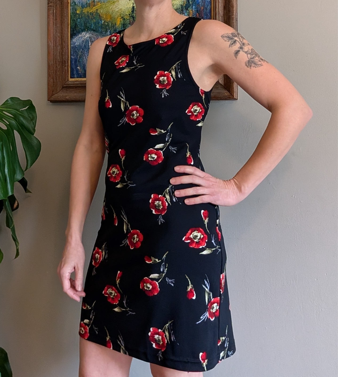 NWT City Triangles Vintage 90’s Y2K Black Red Floral Short Dress Size M USA Made