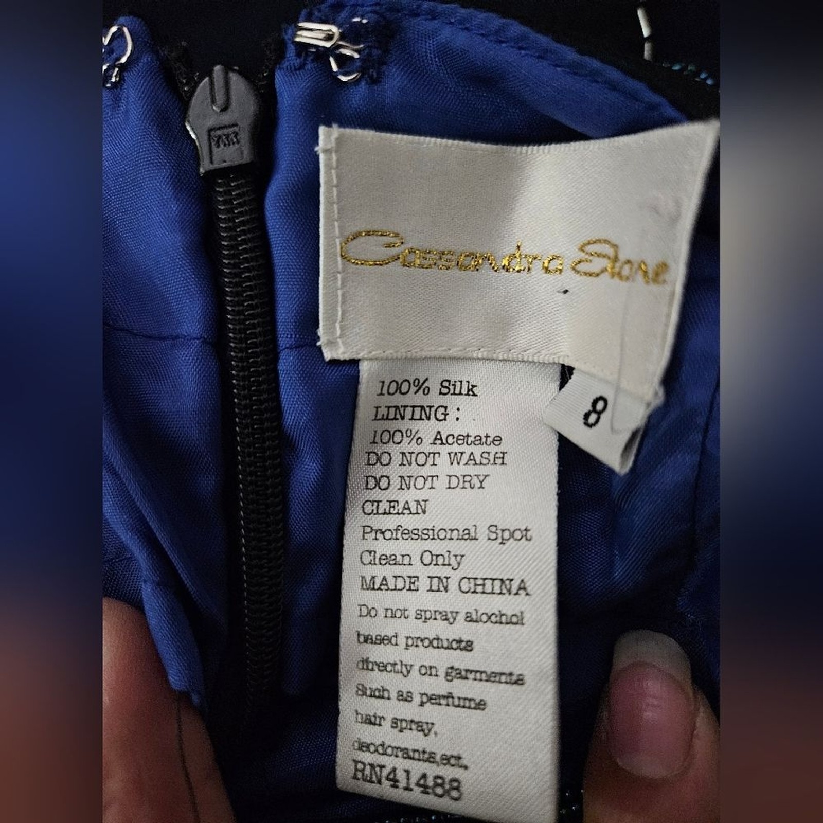 Cassandra Stone Blue Fully Beaded Size 8 Evening Gown $550 NWOT