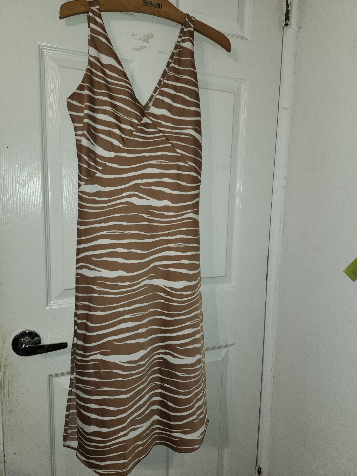 Pim + Larkin S Brown White Animal Print Slip Dress Strappy V-Neck Midi