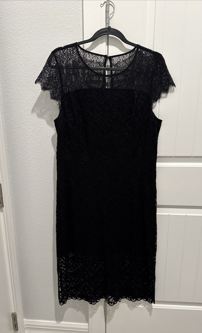 Kensie SIZE LARGE Black on Black Lace Overlay Nylon Spandex Poly Dress