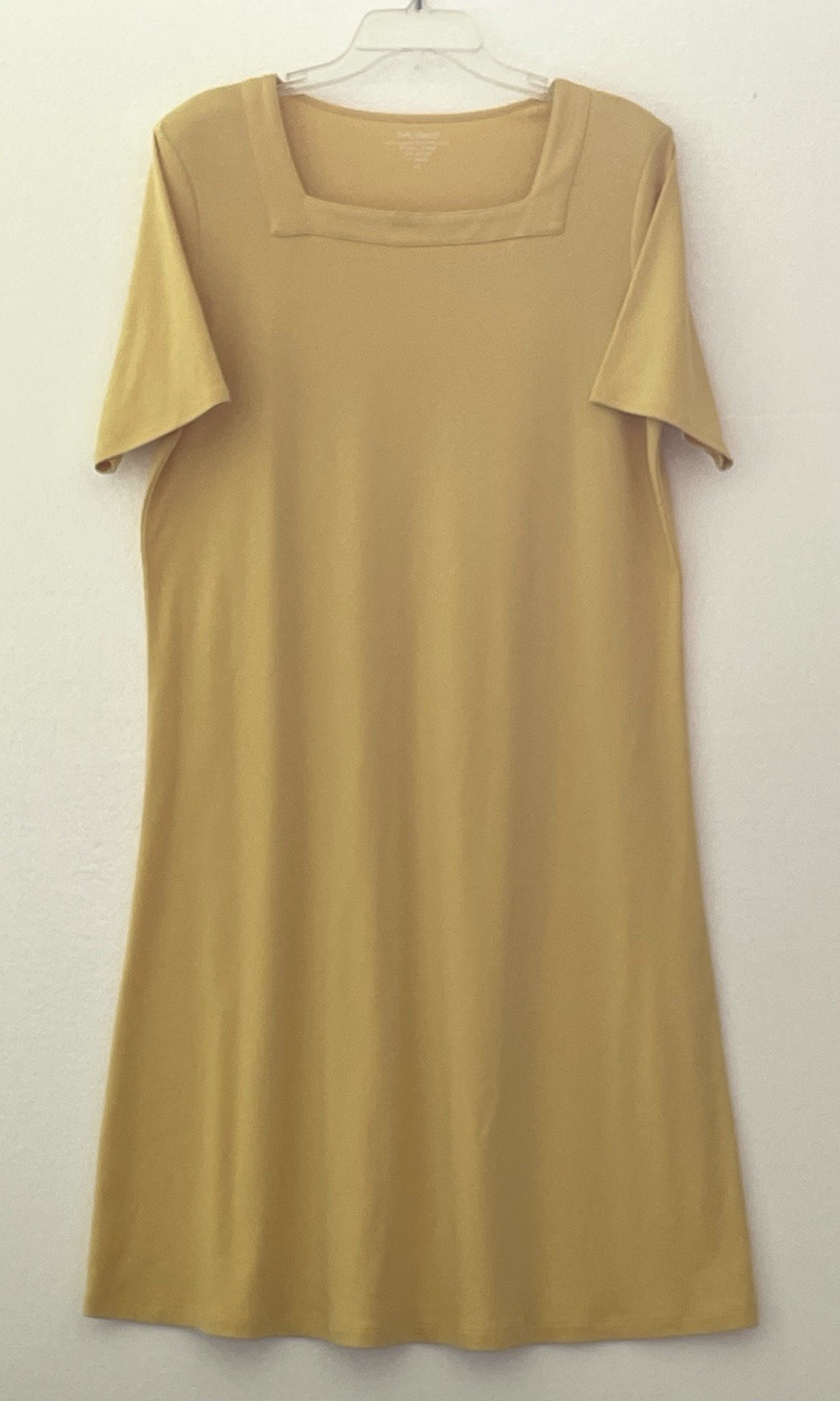 Vicki Wayne Midi Dress XL Yellow Square Neck Cotton Blend Casual T-Shirt Dress