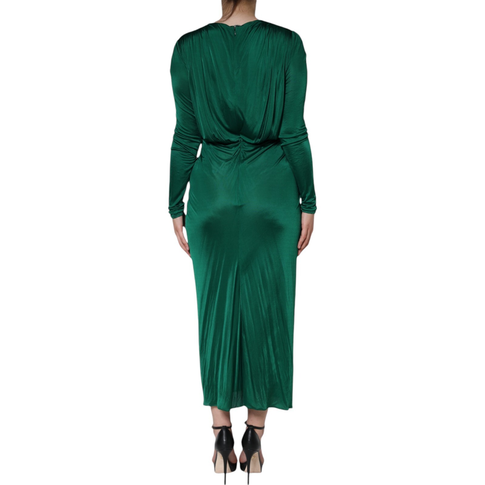 DOLCE & GABBANA Dress Dark Green Viscose Long Sleeve Midi IT46 / US12/XL 2180usd