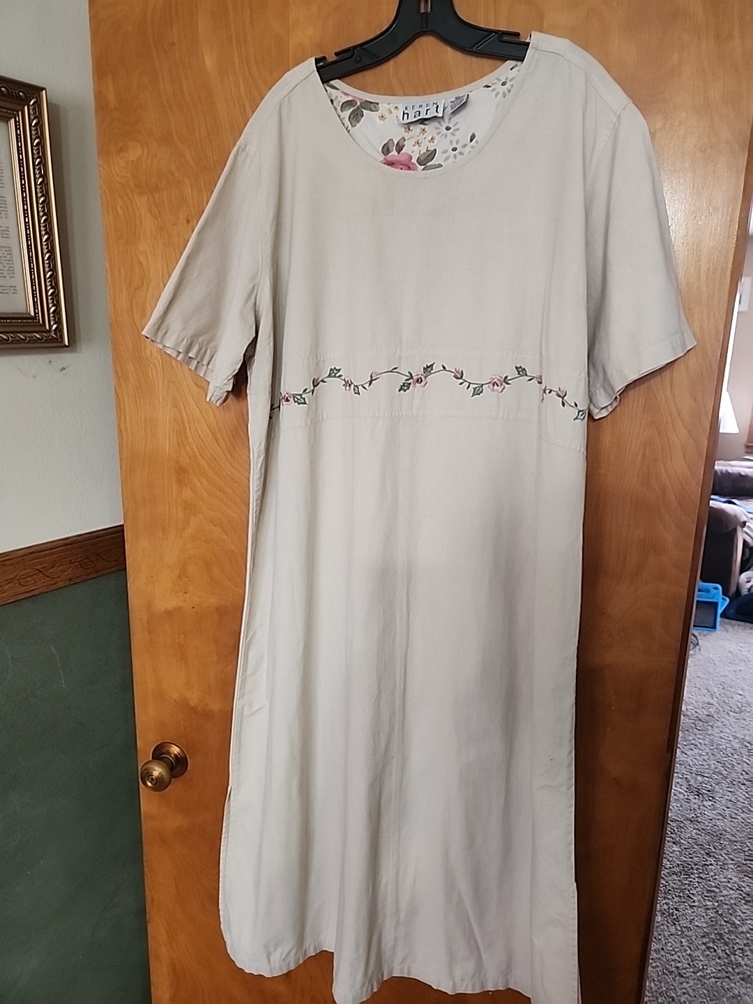 Keren Hart Floral Cottage Modest 2X Dress Spring Daywear Summer Light Tan Pink