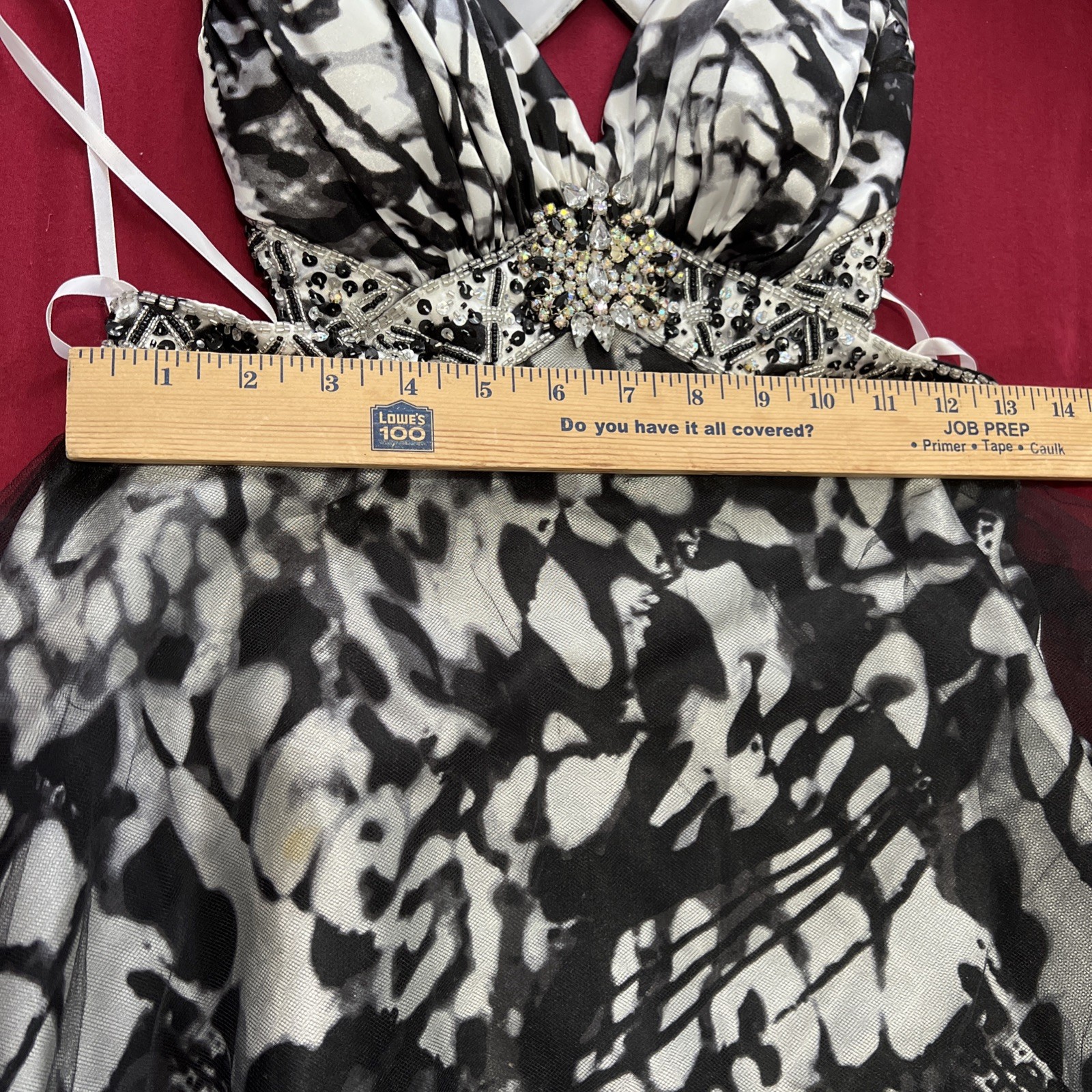 Deb Black And White Formal Maxi Dress 5/6 Sequins Beads It Crosses In The Back