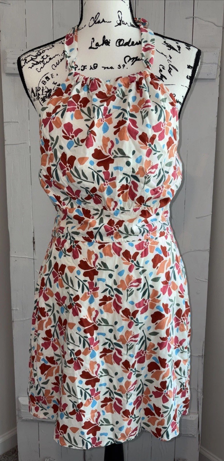Miami For Francesca’s Sz L Halter Sun Dress Multi Color Lined 15% Linen