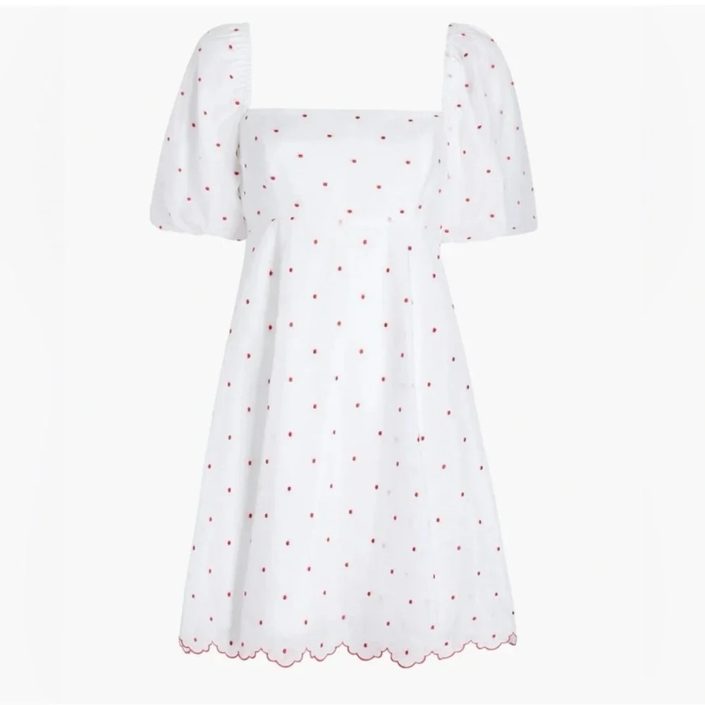 Hill House Matilda Mini Dress White Cherry Organza Dot Size S