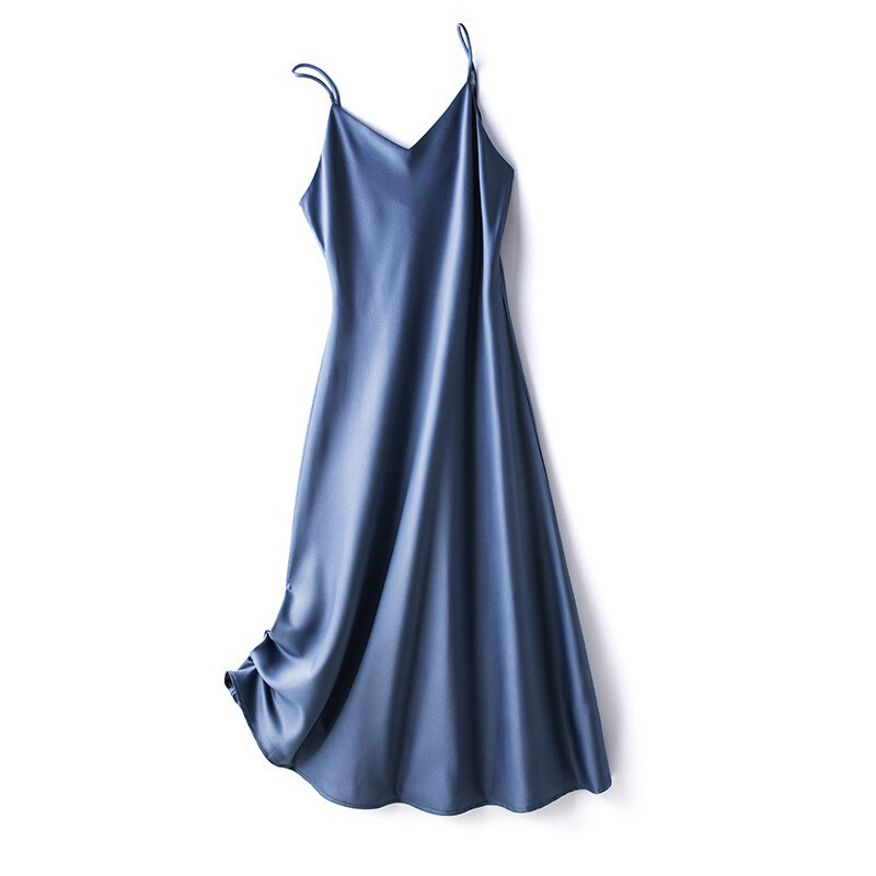 Lady Silk Satin Slip Dress Spaghetti Strap V Neck Sleeveless Lingerie Long Dress