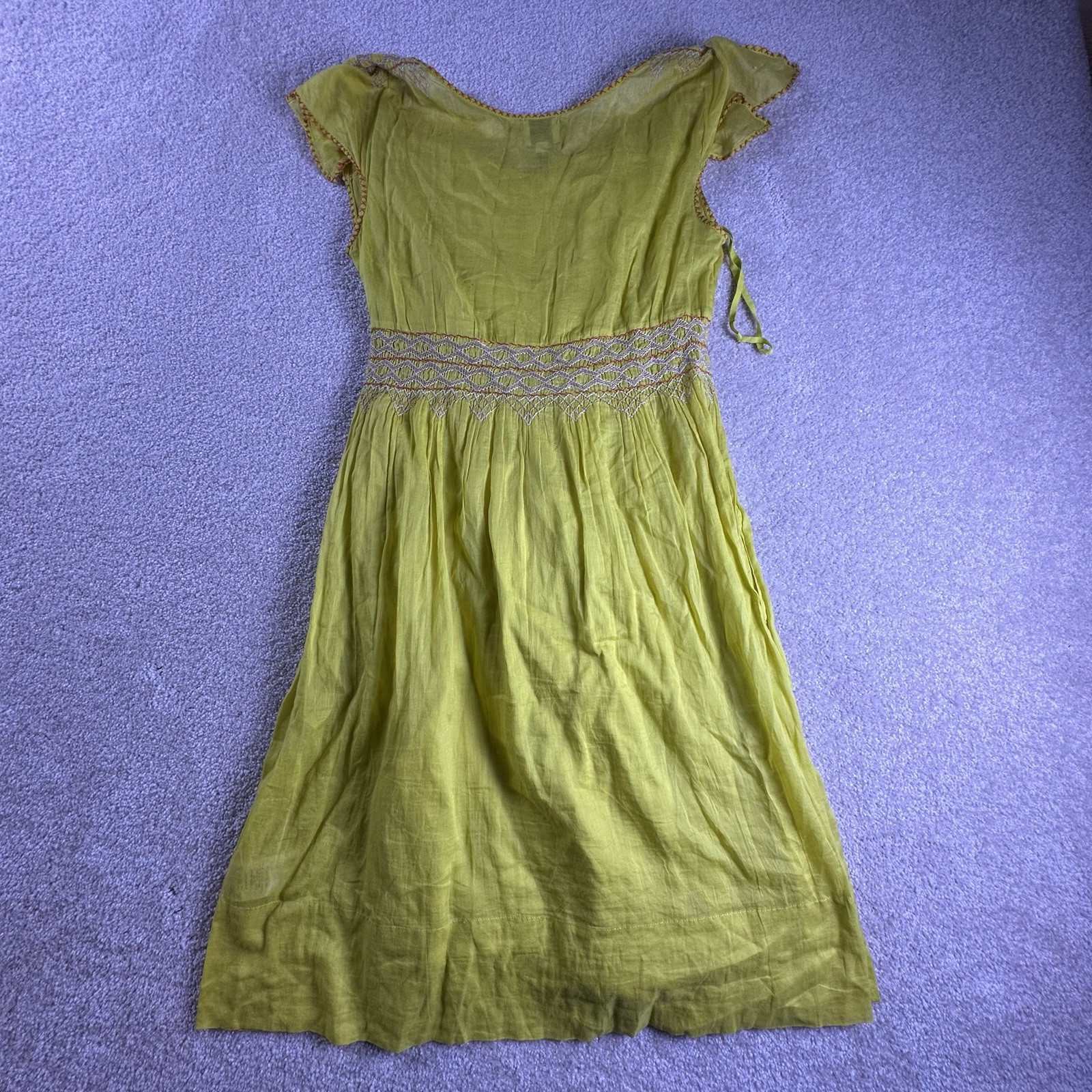 Anthropologie Hd In Paris Embroidered Dress Womens 6 Yellow Green Cap Sleeve