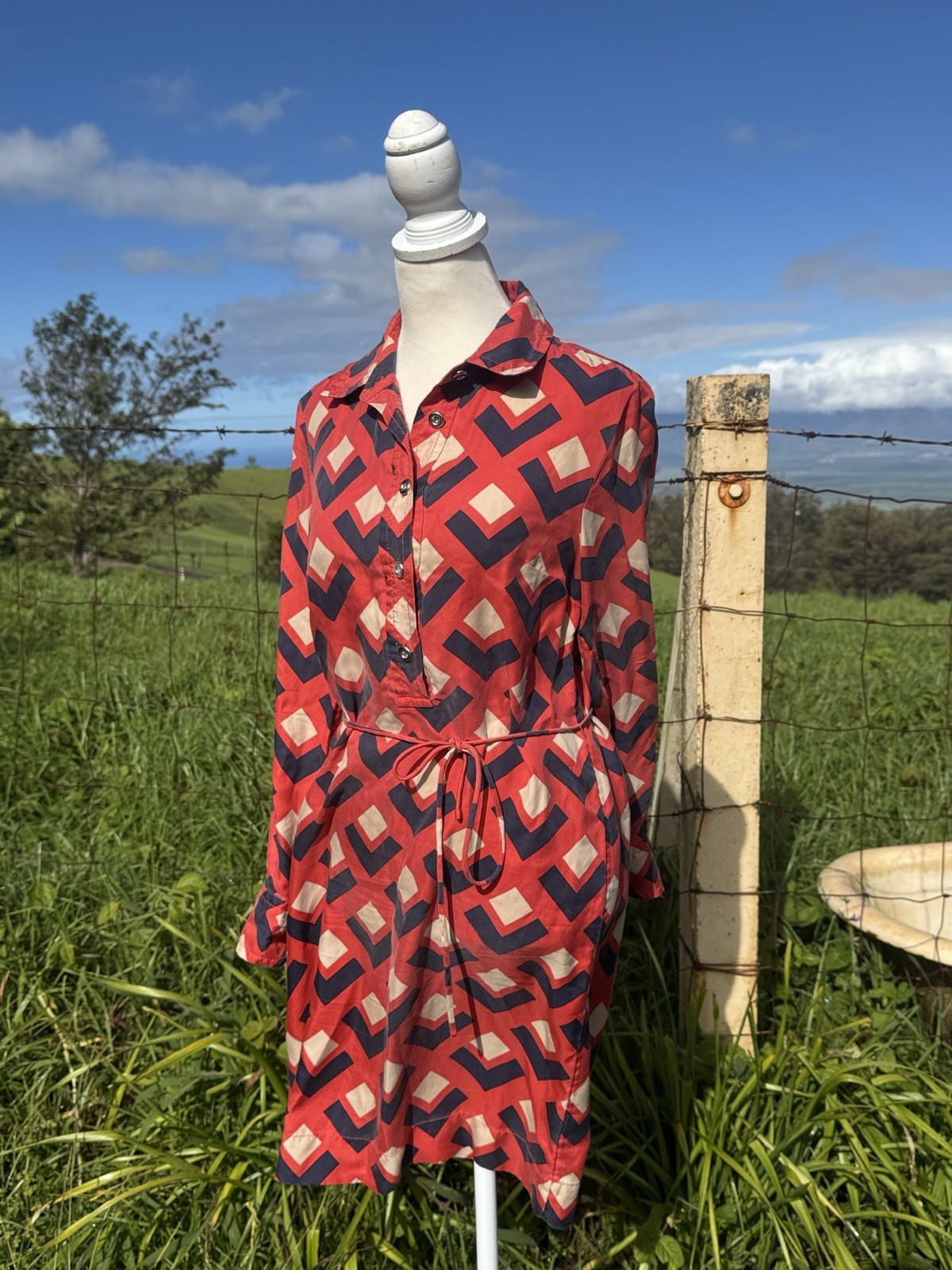 Banana Republic Mad Men Mod Retro Silk Geo Print Shirt Dress Size 2