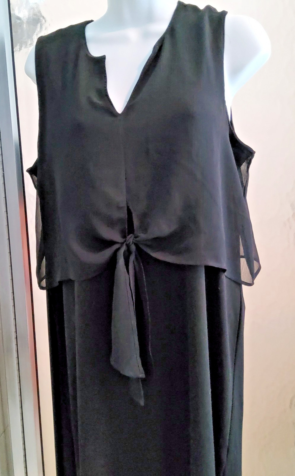 CHICO’S TIE FRONT OVERLAY MIDI DRESS-SIZE 1-SMALL- 8US-BLACK-SLEEVELESS-**NEW*