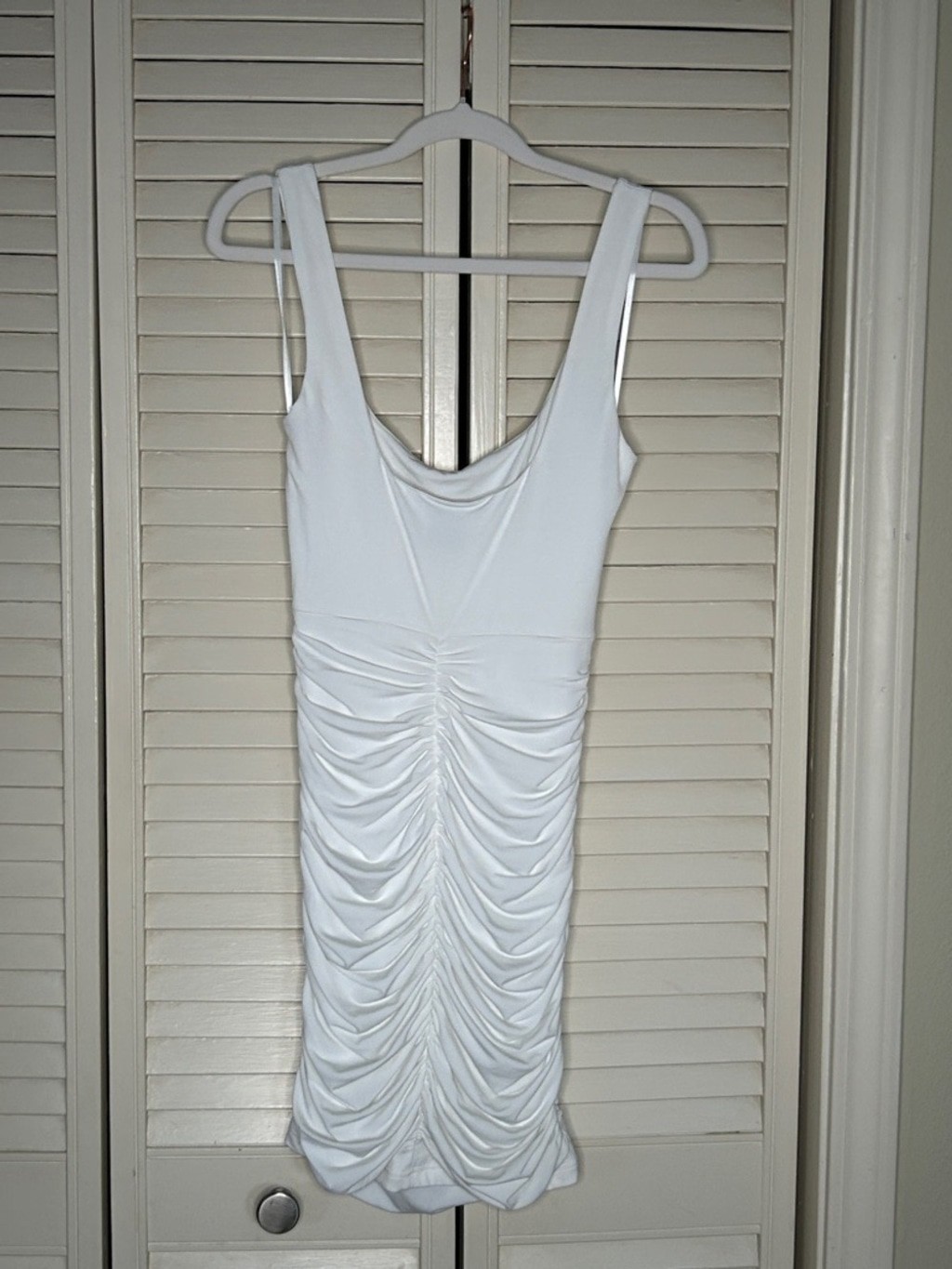 Hello Molly White Draped Cowl Ruched Mini Dress | Size Small