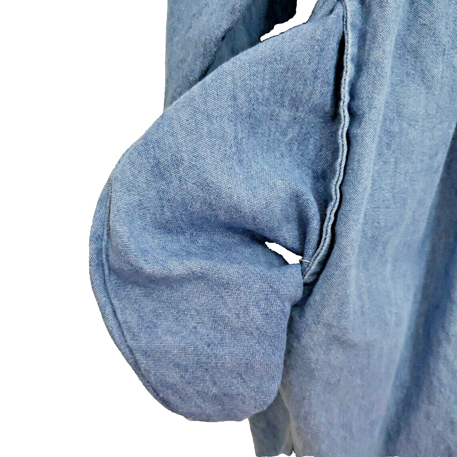 Dress Chambray Denim Embroidered Blue Drop Waist Modest Capacity Petites Large