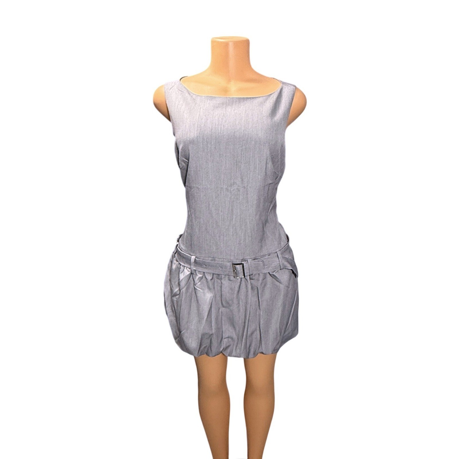 Bar lll Gray Sleeveless Drop Waist Bubble Hem Mini Dress with Belt Size Medium