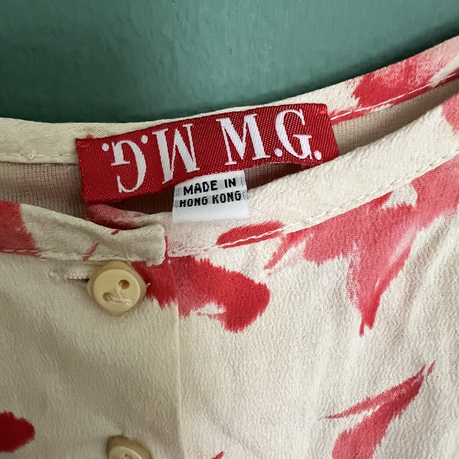 Floral Mini Dress or Tunic White with Salmon Pink Watercolor Flowers Size XS-S