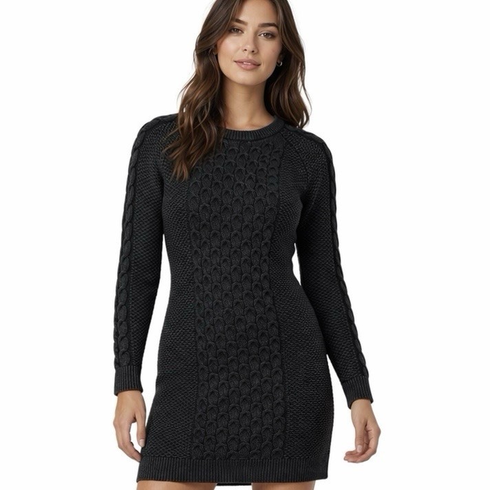 PETER MILLAR Mini Sweater Dress 100% Merino Wool Size XS Black Luxe Knitwear