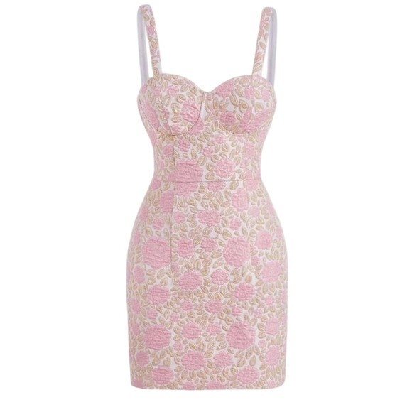 SHEIN Floral Jacquard Bustier Mini Dress – Medium – New, Sold Out – No Stretch