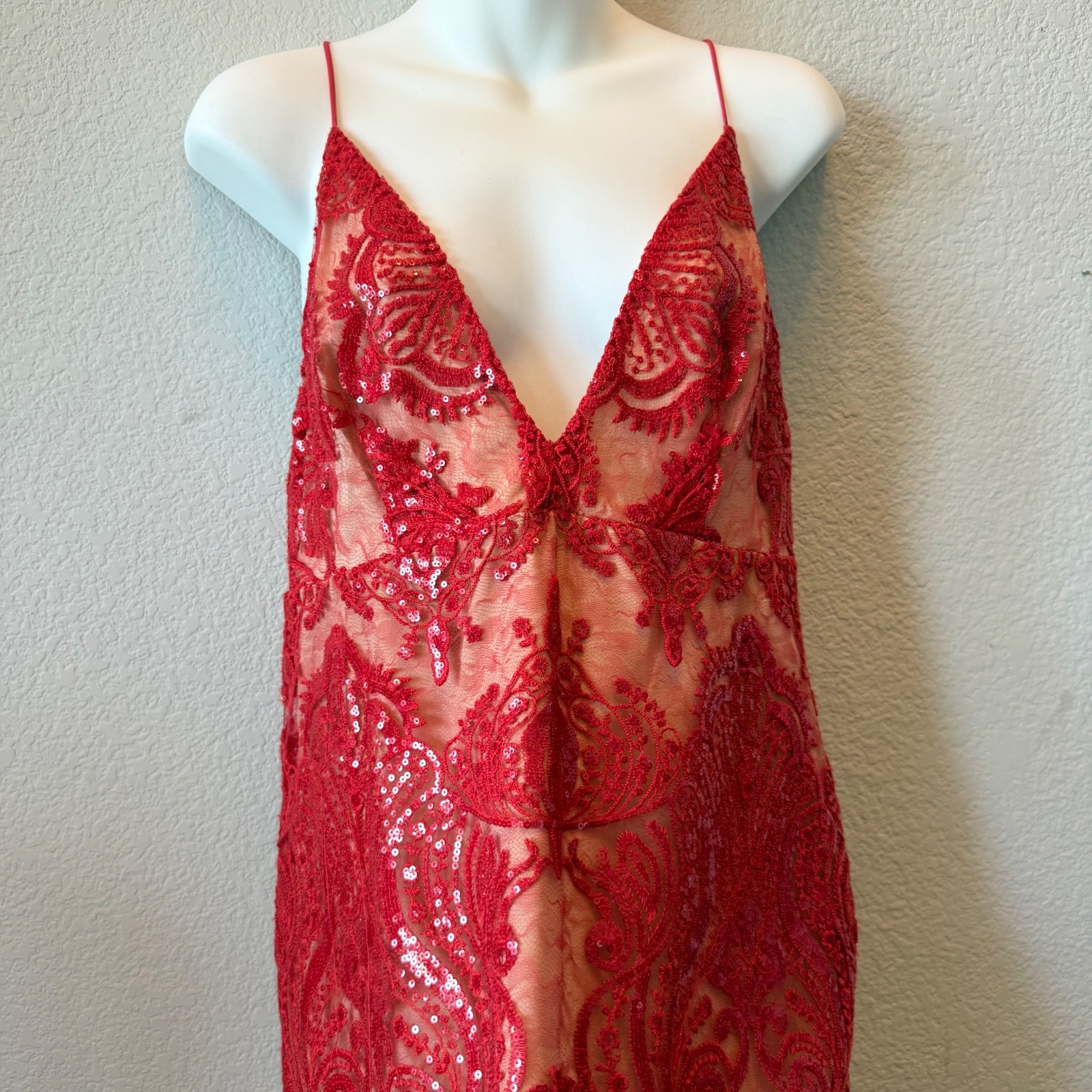 Free People Night Shimmer Mini Dress Embroidered Sequin Cocktail NWT Women 8 Red