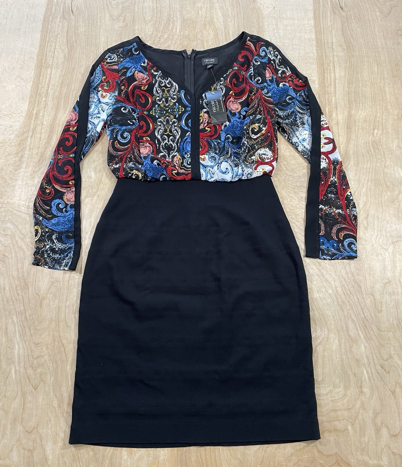 Nicole Miller Women’s Multicolored Long Sleeve Dress Size 8
