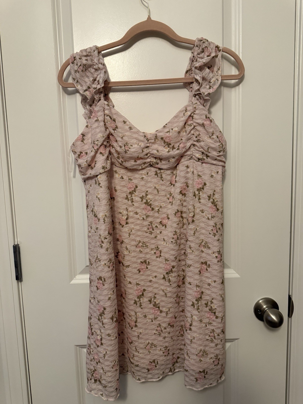 Boutique Pink Floral Lace V-Neck Sleeveless Ruffle Strap Knee Dress XL 16-18