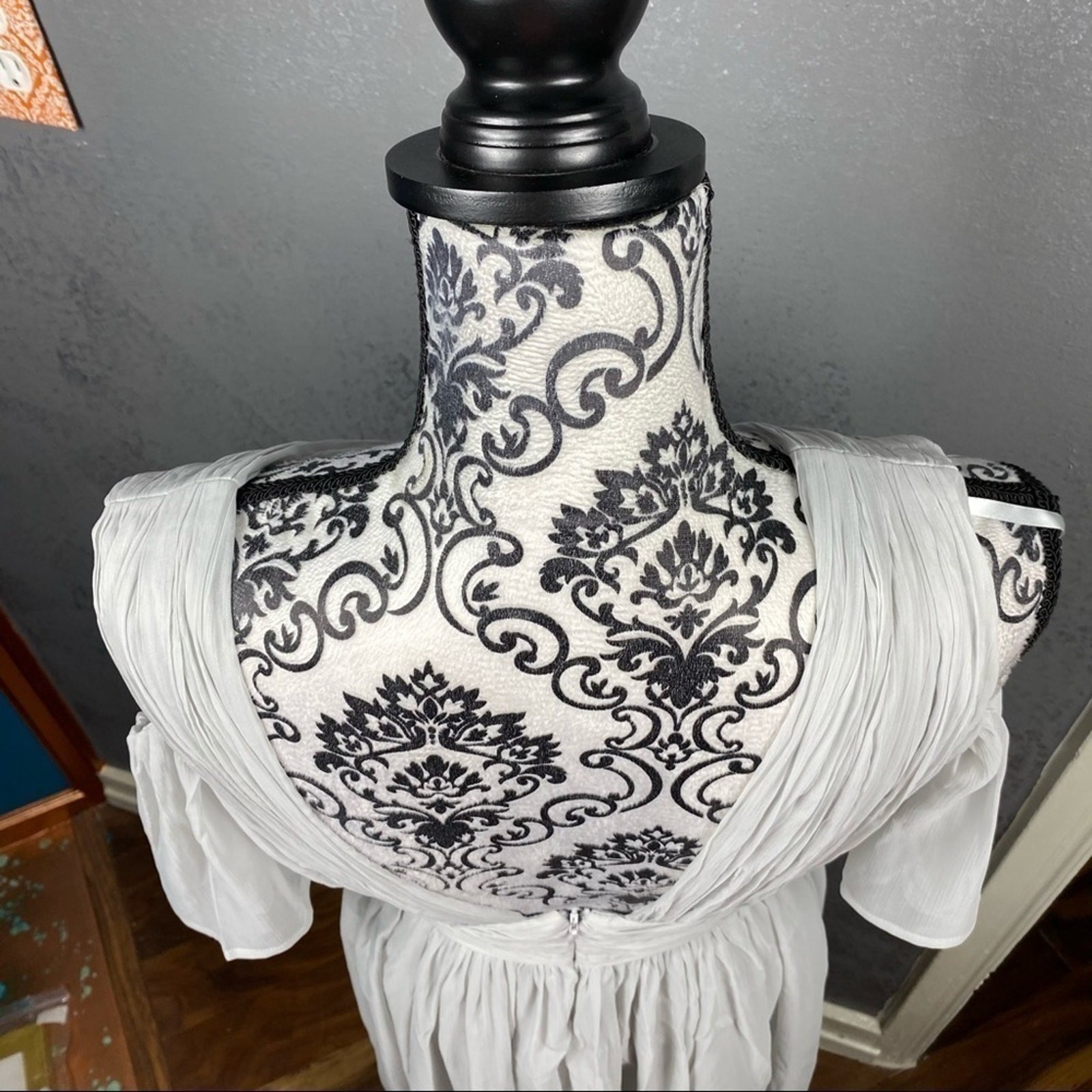 French Connection Constance Draped Cold Shoulder Dress | Light Gray | Size 4
