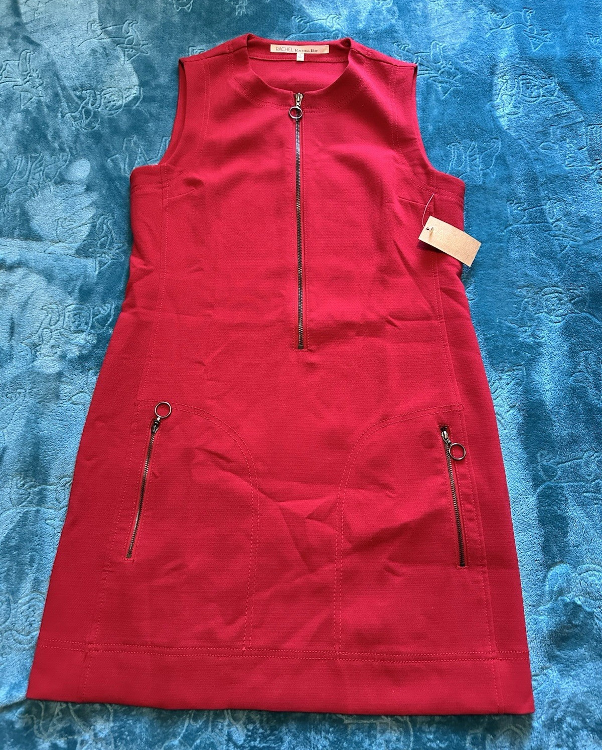 Rachel Roy Red A-Line Dress Sleeveless Round Neck Zip Front Knee Length S NWT