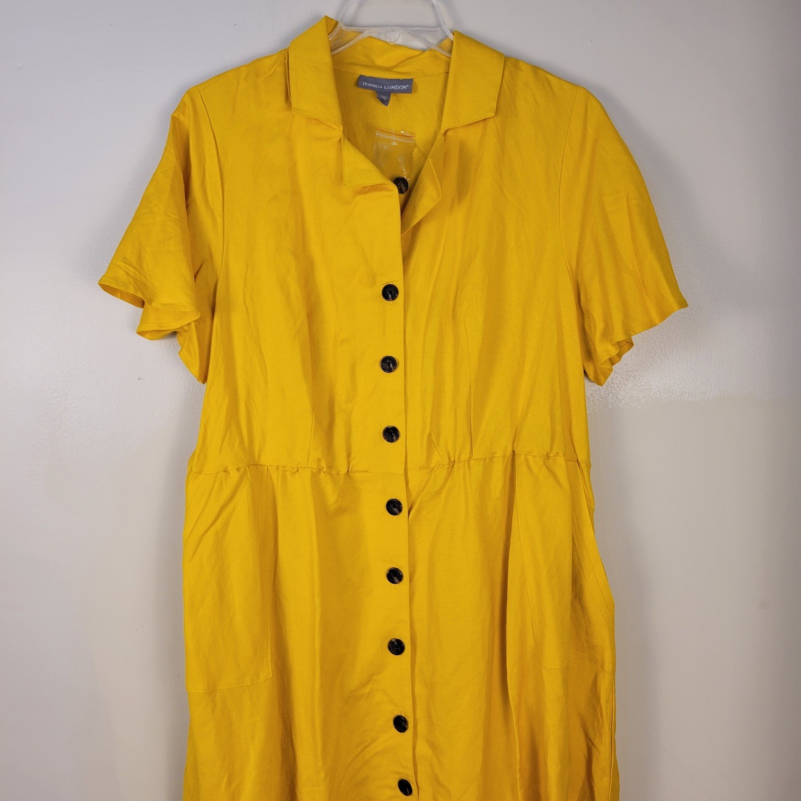 Jessica London Yellow Linen Blend Button Front Midi Shirt Dress Plus Size 20W