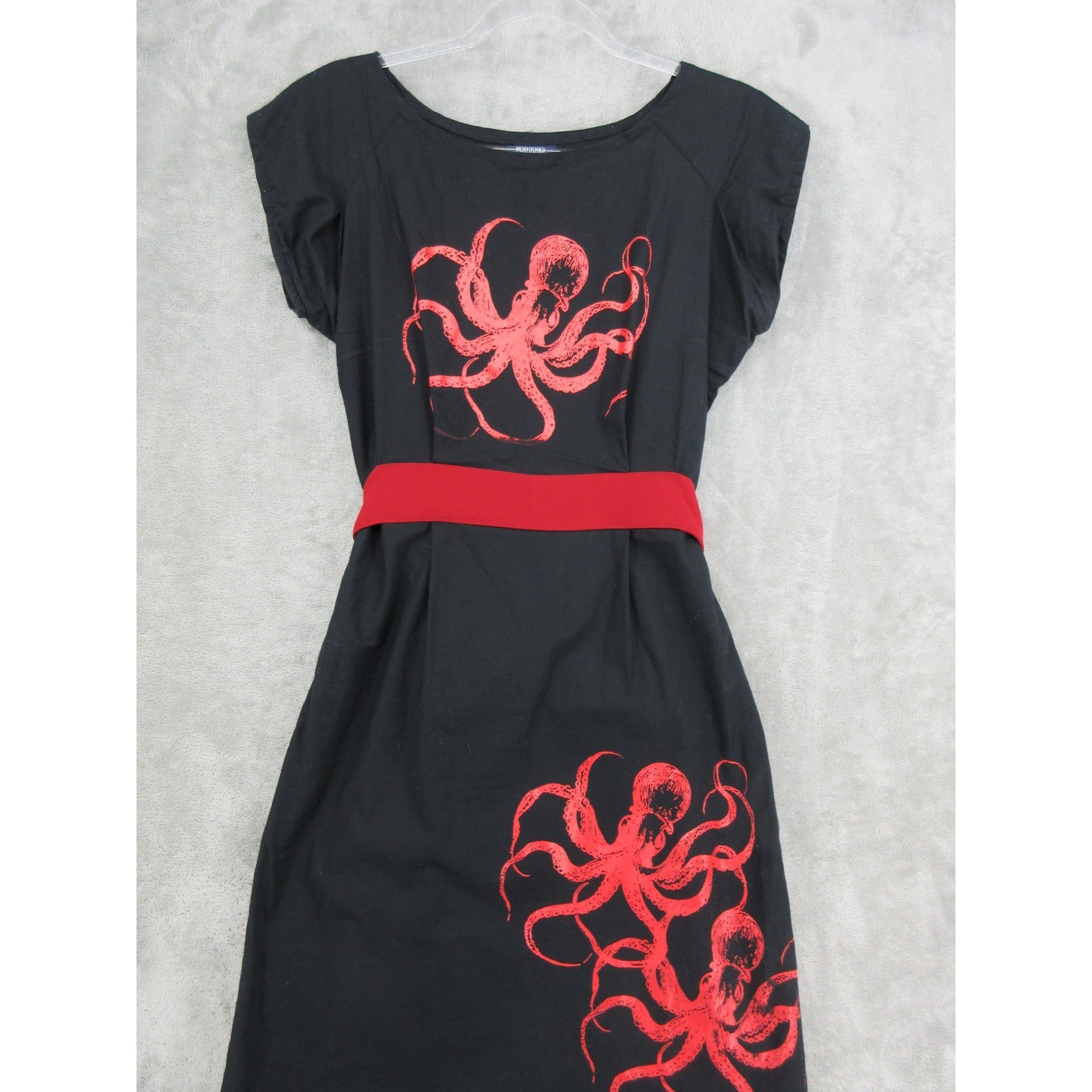 Matrushka Construction Dress Womens Large Octopus Attached Belt Art to Wear Red
