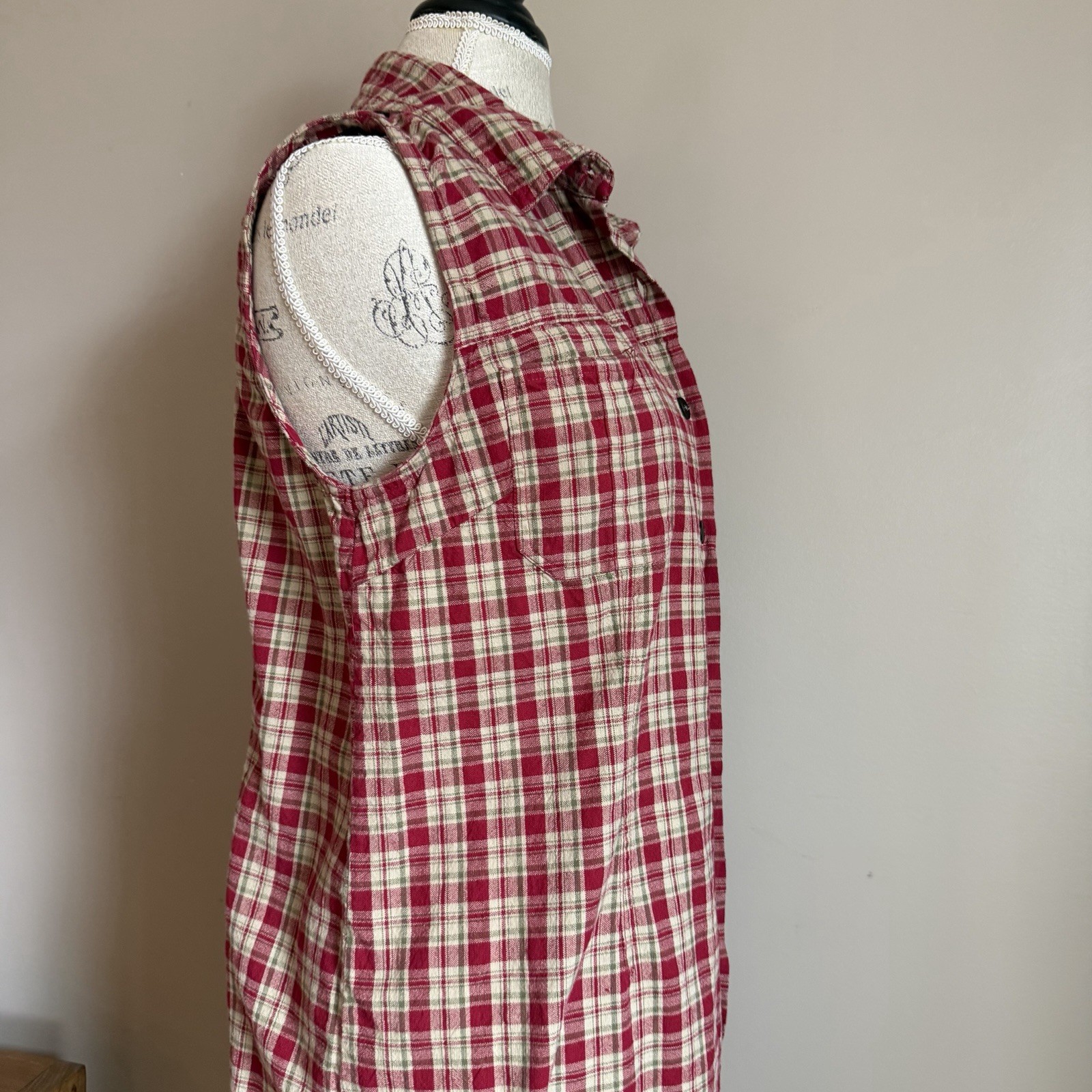Red Plaid Sleeveless Maxi Dress Sz L 90s Y2K Grunge Western Cottagecore