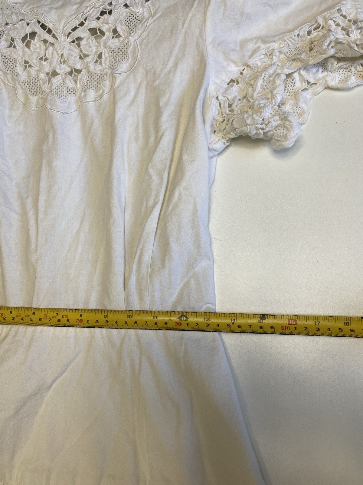 Nancy Johnson M (10) 100% Cotton Battenberg Dropped Waist Dress White