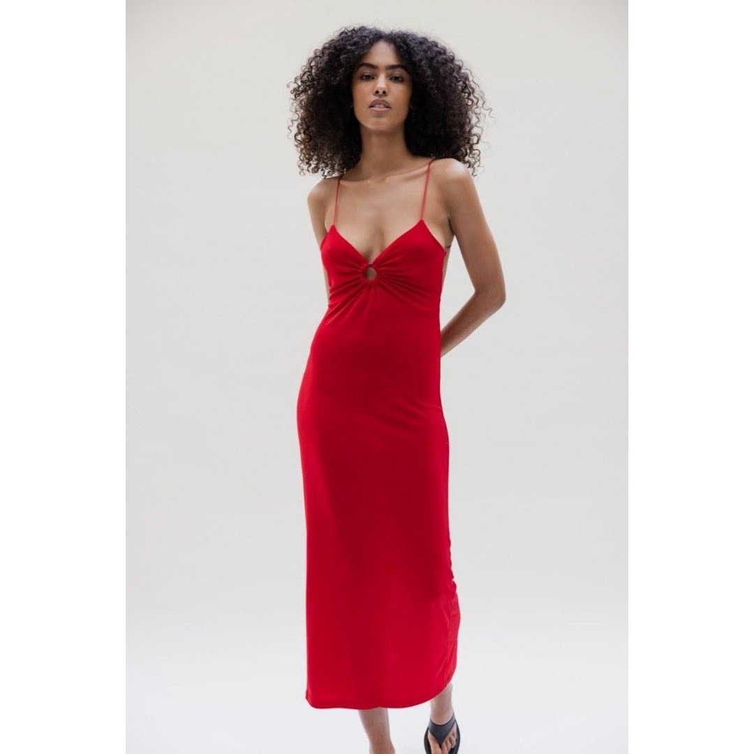 Musier Paris Iraklia Red Strappy Backless Midi Dress Size 6 / FR 38